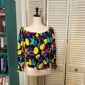 Tabitha Black Off-Shoulder Lemon & Leaf Peplum Blouse